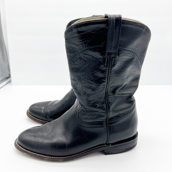 Cowtown Boots Black Leather Cowboy Boots Wide - Picture 2 of 9